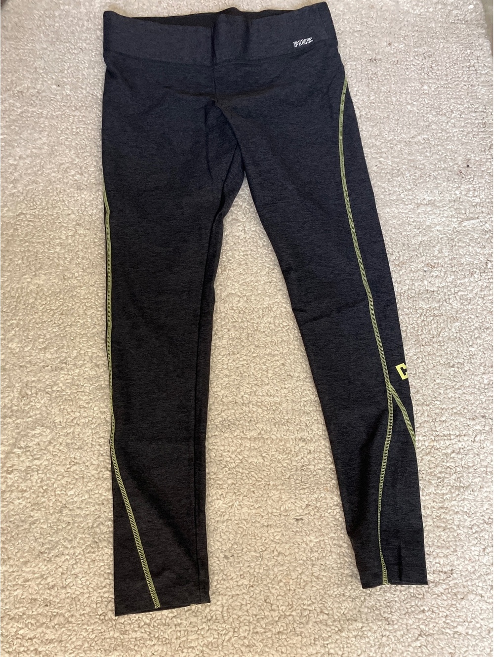 NWOT Pink Women's Black Leggings with Yellow Green Piping and Logo